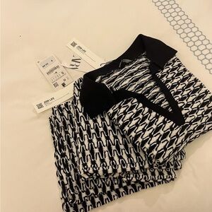 Black and White Patterned Polo Shirt and pants